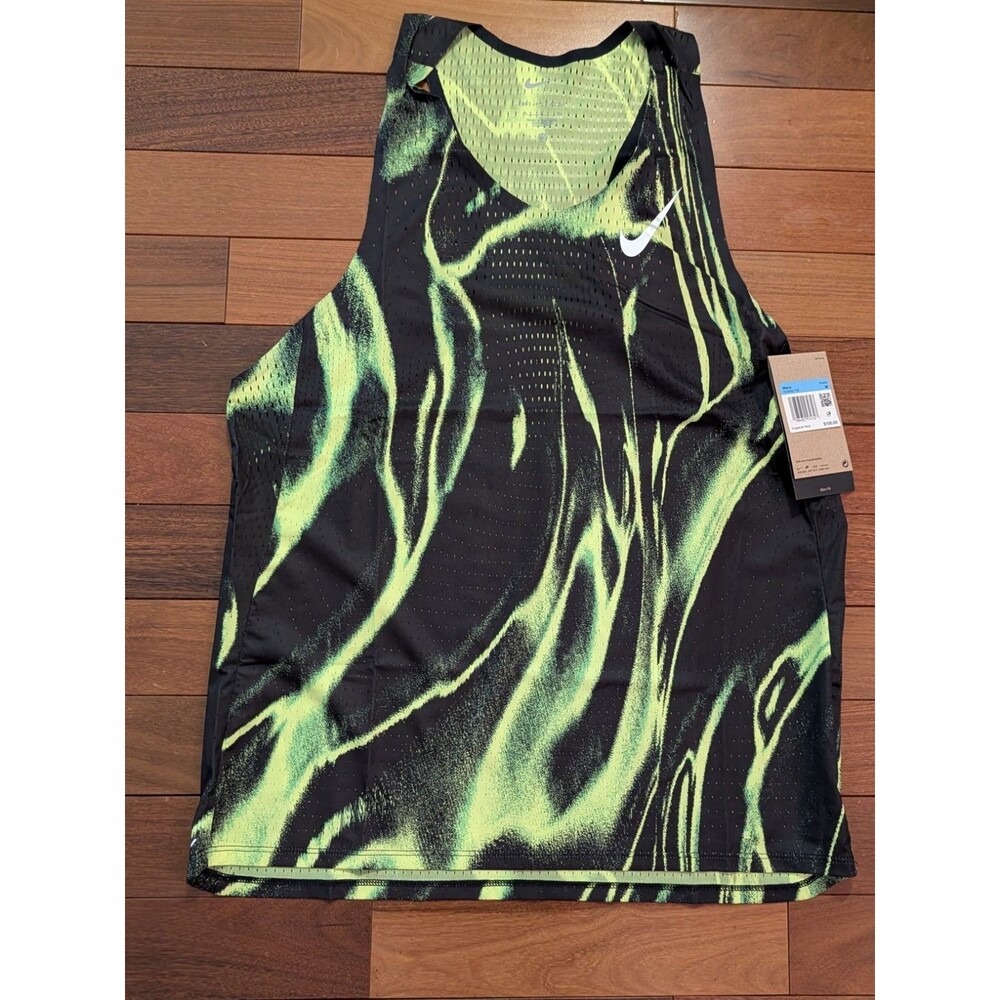 Nike Dri-Fit ADV Aeroswift Singlet AOP Black/ Volt Singlet HV2643-702 Mens L